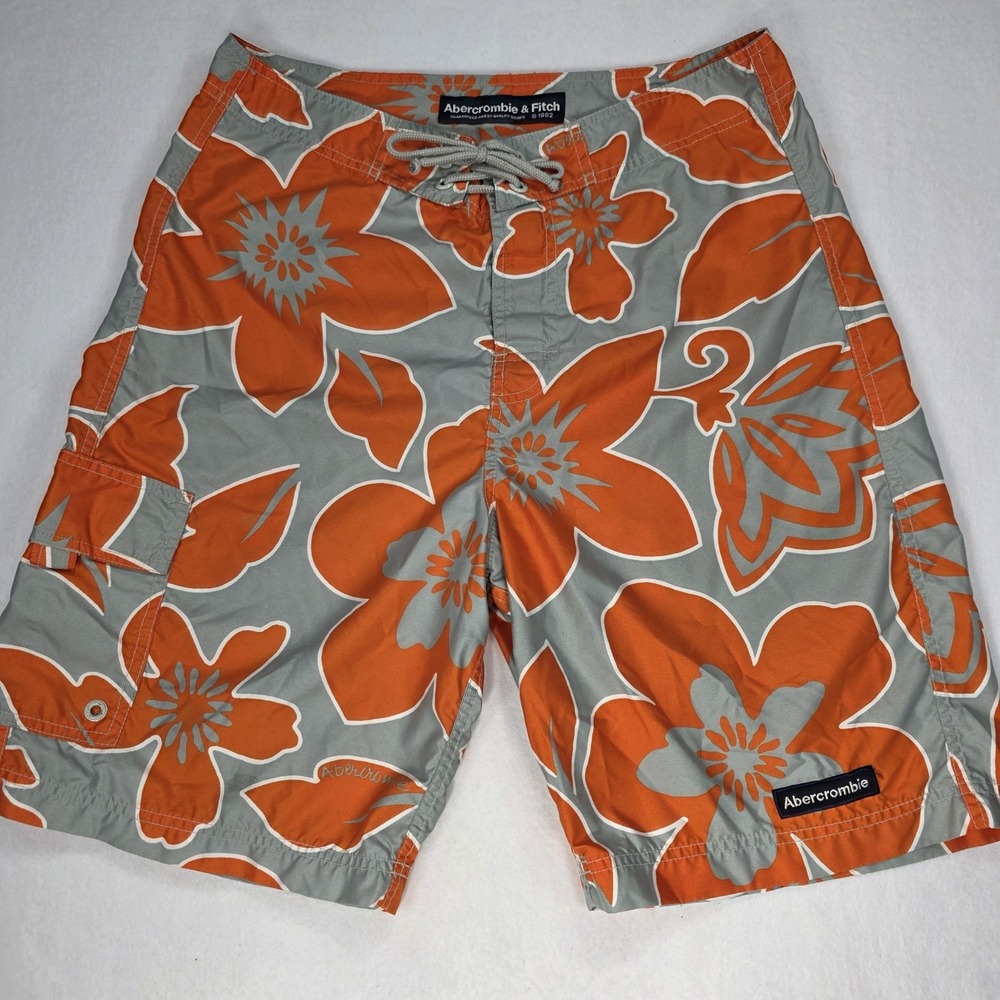 Vintage Y2K Abercrombie Fitch Men's Floral Orange Gray Swim Trunks Size 32‎